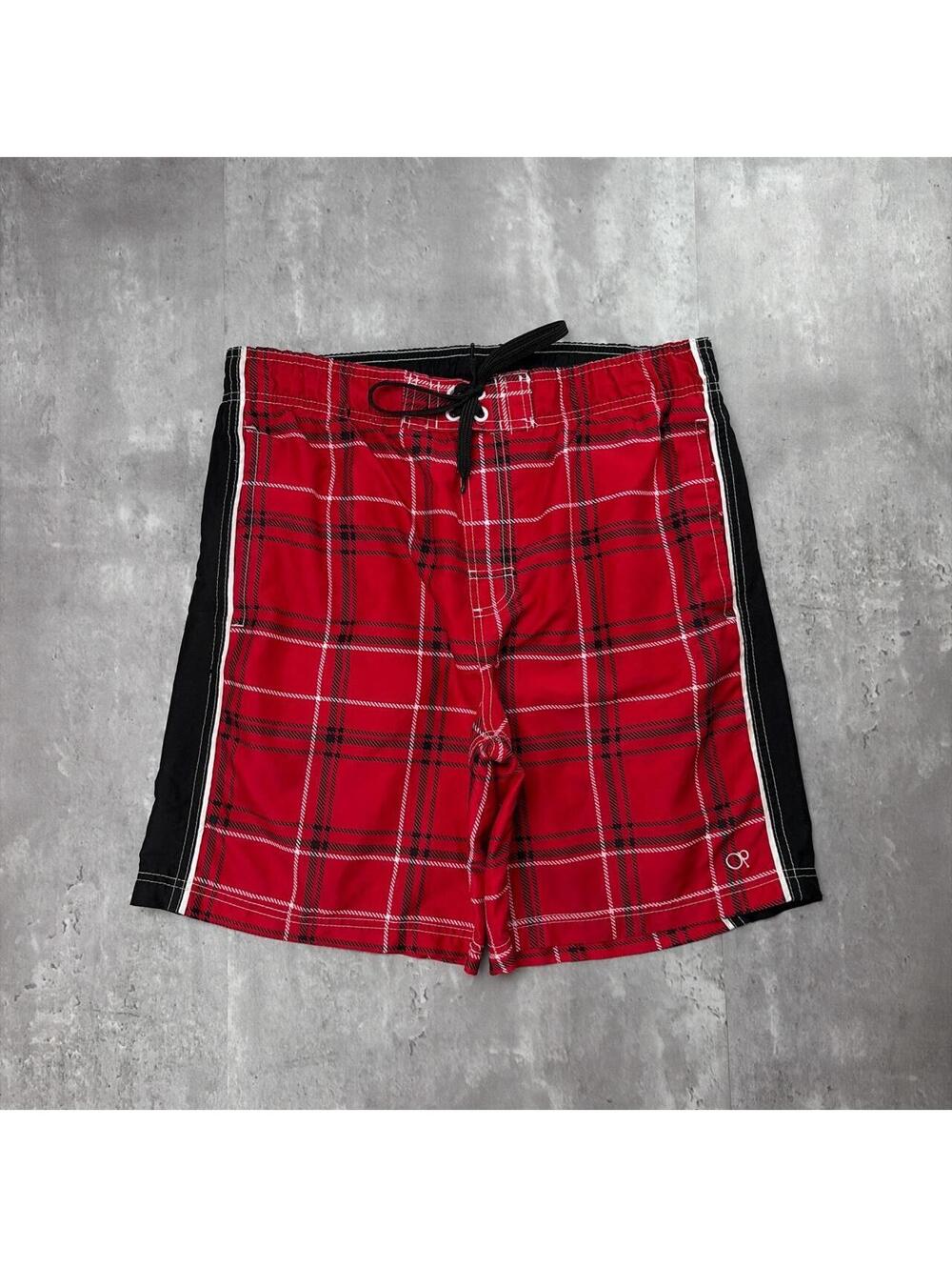 Y2K Red Ocean Pacific Surf Grunge Baggy Plaid Board Shorts
